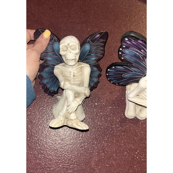Set Of Two Skeleton Fairy Figurine With Purple & Blue Wings - Resin - 6" Tall - Picture 5 of 11